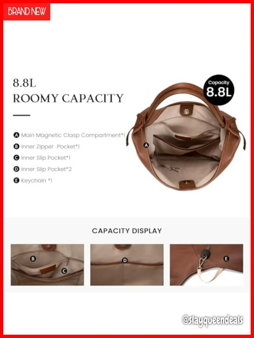 Genuine Leather Slouchy Hobo Bag with Tassel Ribbon - Lightweight Tote